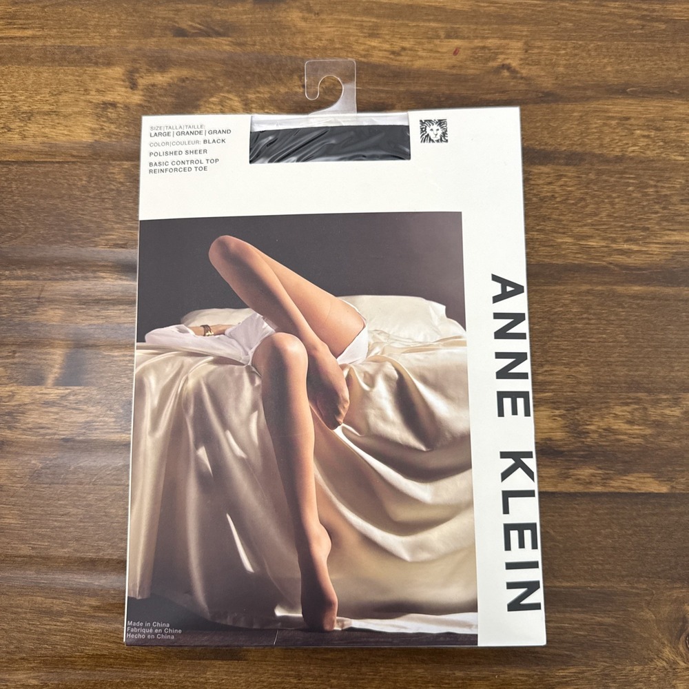 Anne Klein Polished Sheer Black Large Control Top Pantyhose Reinforced Toes